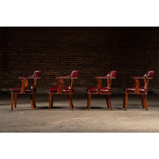 Vintage Set of Four Nailhead Trim Barrel-Back Leather Armchairs in Oxblood For Sale In Chicago - Image 6 of 12