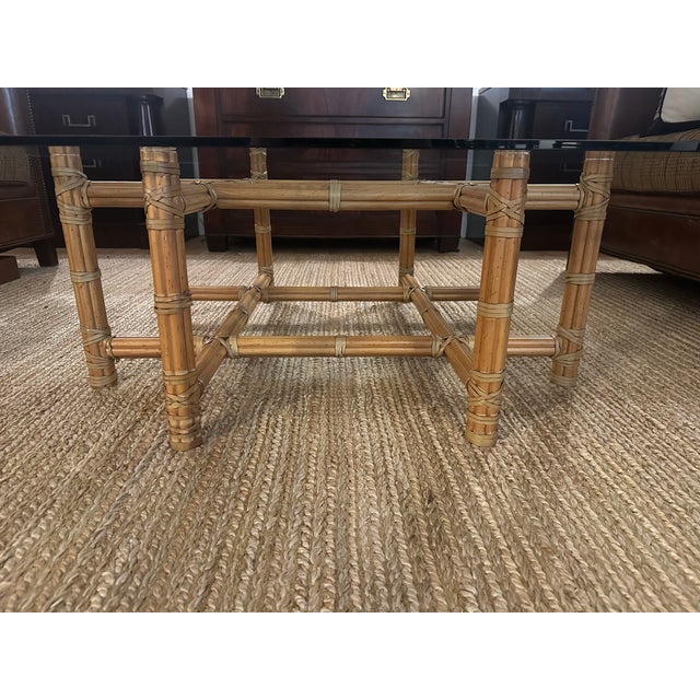 Modern Vintage Bamboo & Glass Coffee Table For Sale - Image 3 of 14