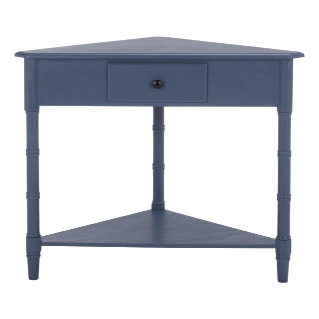 Gomez 1 Drawer 1 Shelf Corner Table in Blue For Sale