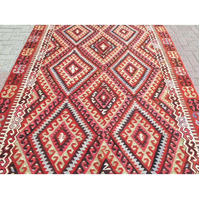 Mid-Century Modern Mid 20th Century Classical Turkish Handwoven Geometric Design Boho Area Kilim Rugs For Sale - Image 3 of 9