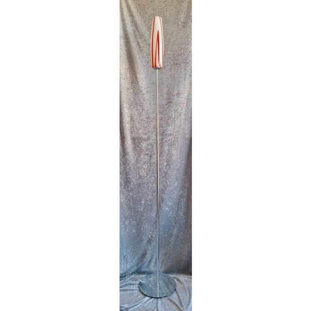 Vintage Floor Lamp with Chrome-Plated Metal Frame and Red and White Glass Shade, 1990s For Sale - Image 6 of 11