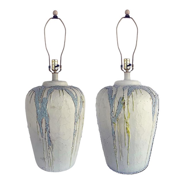 Vintage Studio Ceramic Table Lamps With Great Textures - a Pair For Sale
