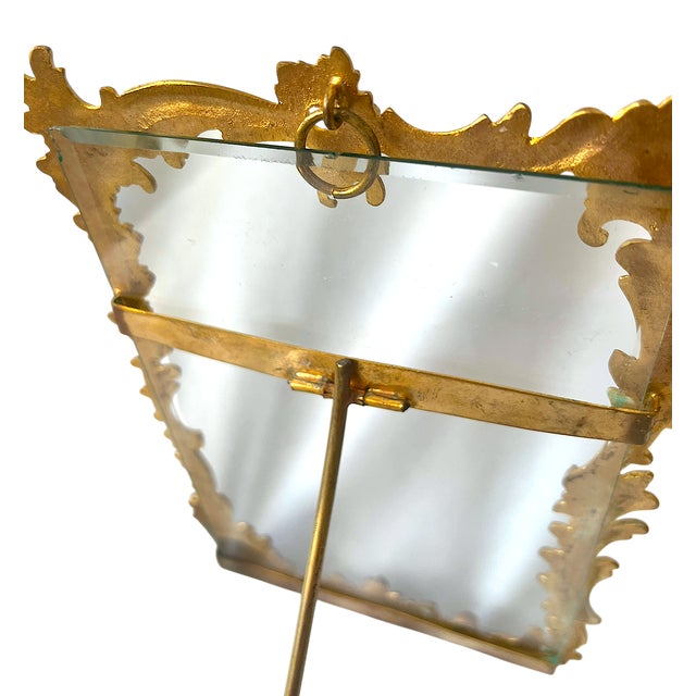 Metal Vintage Rococo Revival Gilded Brass and Beveled Glass Easel Picture Frame for 4" X 6" Photograph For Sale - Image 7 of 10