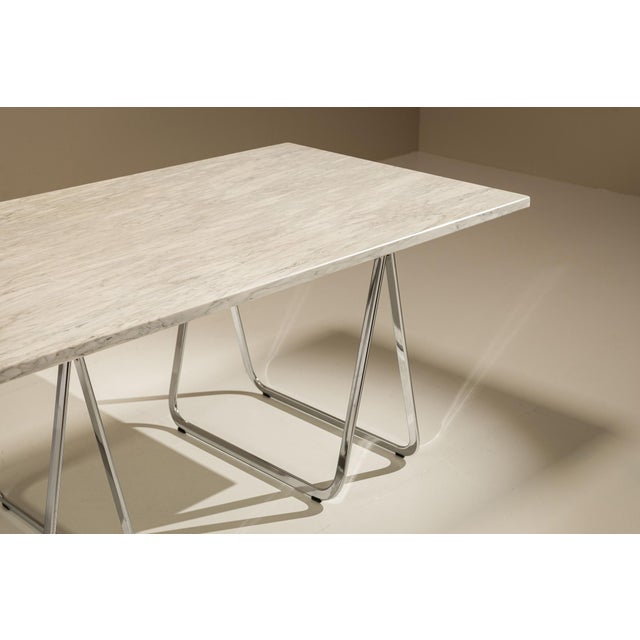 Stone Carrara Marble Dining Table on Trestles, 1970 For Sale - Image 7 of 12