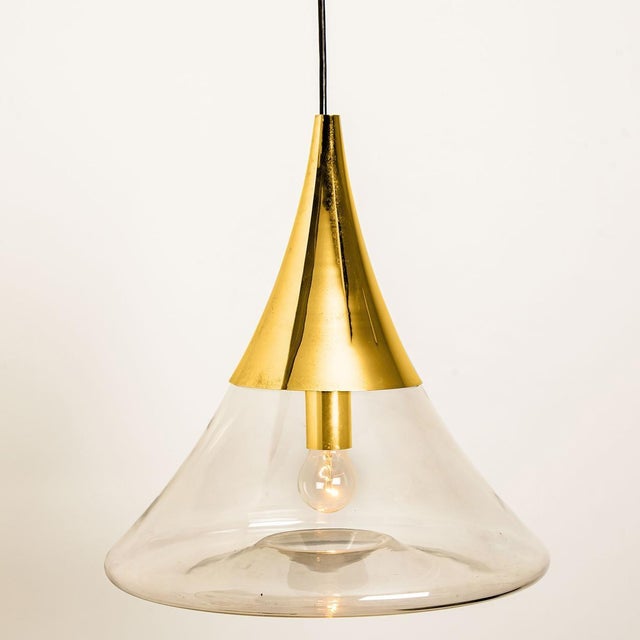 Metal Cone Shape Brass & Clear Glass Pendant Light from Limburg For Sale - Image 7 of 14