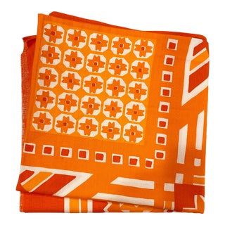 Vintage 1970s Finlayson Orange, Red and White Tablecloth For Sale