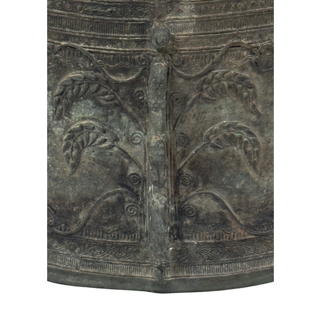 Brown Cast Bronze Rain Drum With Elaborate Detail Patina Finish For Sale - Image 8 of 13