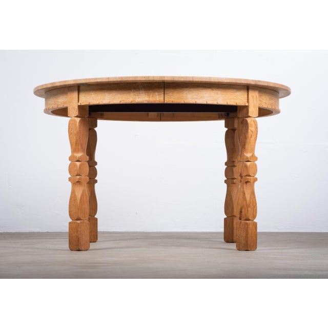 Brutalist Vintage Brutalist Oak Dining Table with Extensions by Henning Kjærnulf, 1960s For Sale - Image 3 of 11