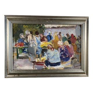 Iakov Besperstov, Market Scene in Murom, 1981, Oil on Hardboard, Framed For Sale