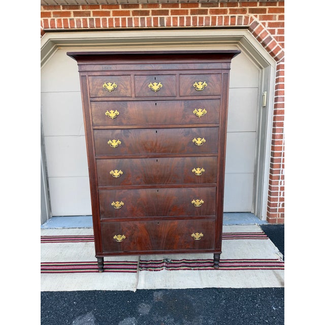 A Very Nice Antique Mahogany Sheraton Tall Chest, Pennsylvania, Circa 1820's Made in Eastern Pennsylvania, circa 1810-1825...