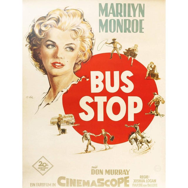 Marilyn Monroe and Don Murray, Bus Stop, German Movie Poster, 1956 For Sale - Image 6 of 6