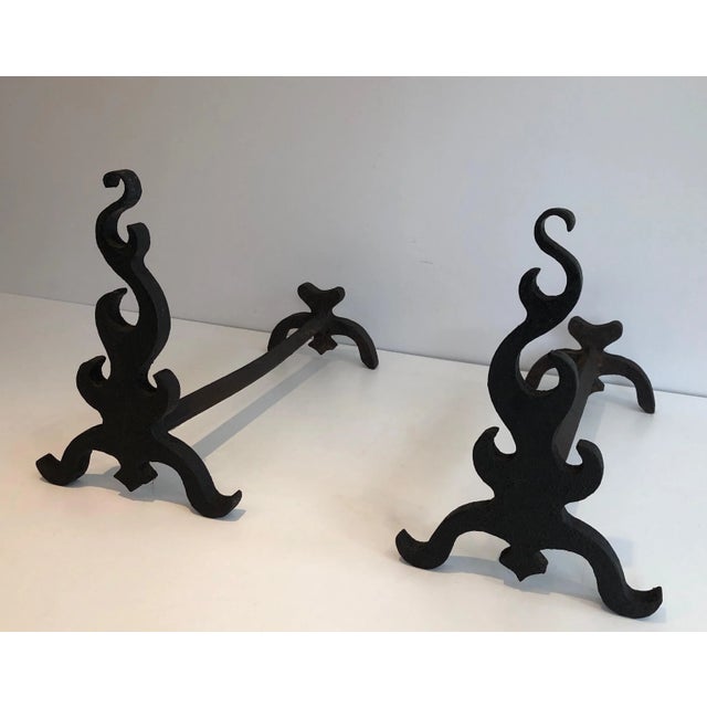 Cast Iron and Wrought Ironandirons, French, circa 1940 - A Pair For Sale - Image 11 of 13