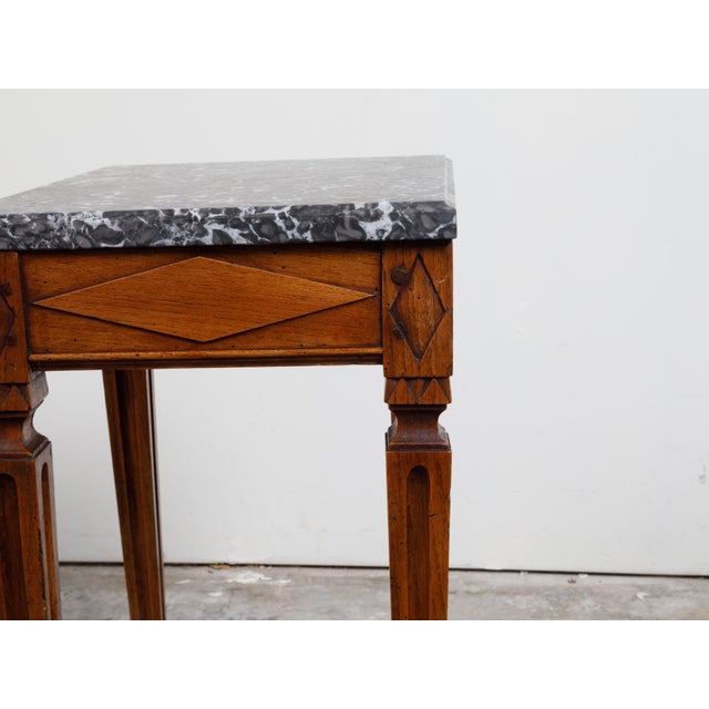 French Neoclassical Style 19th Century Wooden Table with Grey Veined Marble Top For Sale - Image 11 of 12
