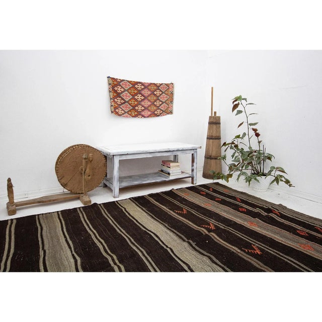 Brown & Gray Vintage Goat Hair Kilim Rug For Sale In Los Angeles - Image 6 of 7