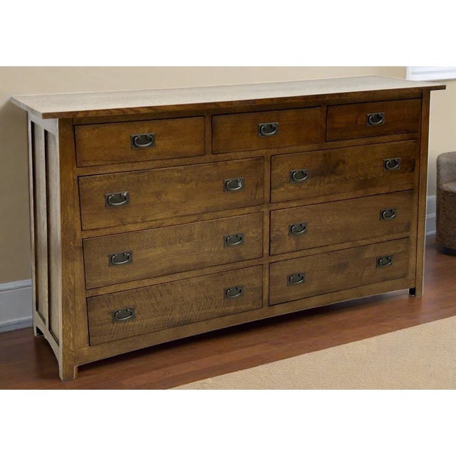Wood Mission Quarter Sawn Oak 9 Drawer Dresser - Walnut Stain For Sale - Image 7 of 8