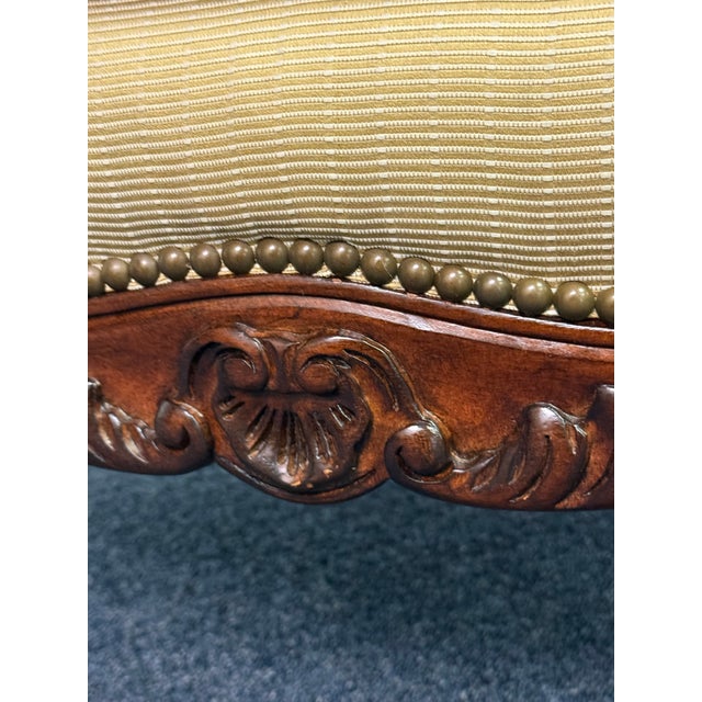 Khaki Ralph Lauren Carved French Upholstered Slipper Chair For Sale - Image 8 of 12