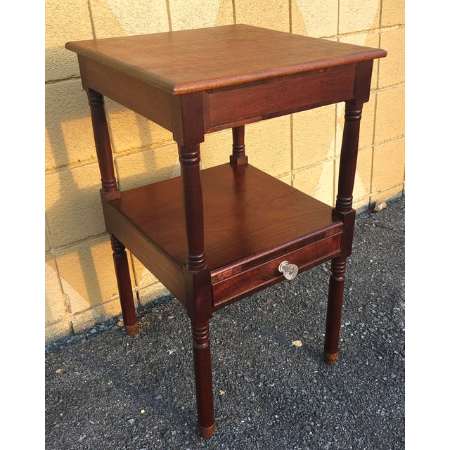 American Federal Mahogany Single Drawer Two-Tier Side Table, Circa 1800s. Single drawer under lower tier with a 10" high...