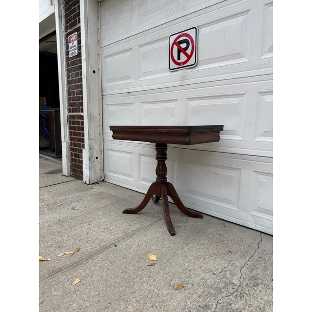 Vintage Duncan Phyfe Style Mahogany Pedestal Game Table With Brass Paw Feet For Sale - Image 4 of 12