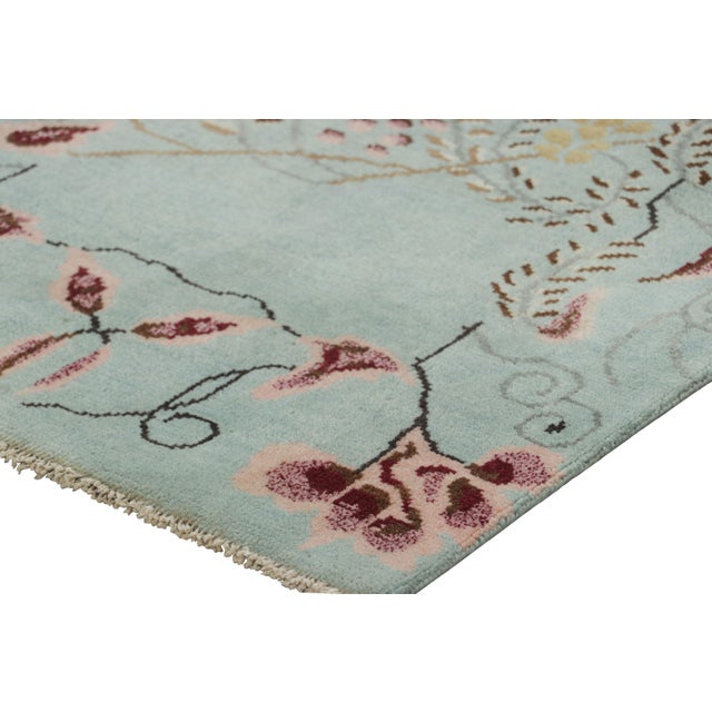 Rug & Kilim’s Chinese Art Deco Style Runner Rug, Bright Blue With Floral Pattern For Sale In New York - Image 6 of 7