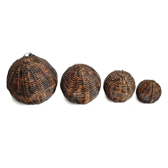 Brown Burnt Bamboo Globe Pendant Light Large For Sale - Image 8 of 10