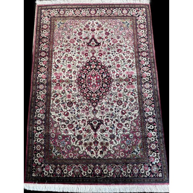 Vintage Qom Silk Oriental Hand-Knotted Rug, 1980s For Sale - Image 3 of 3