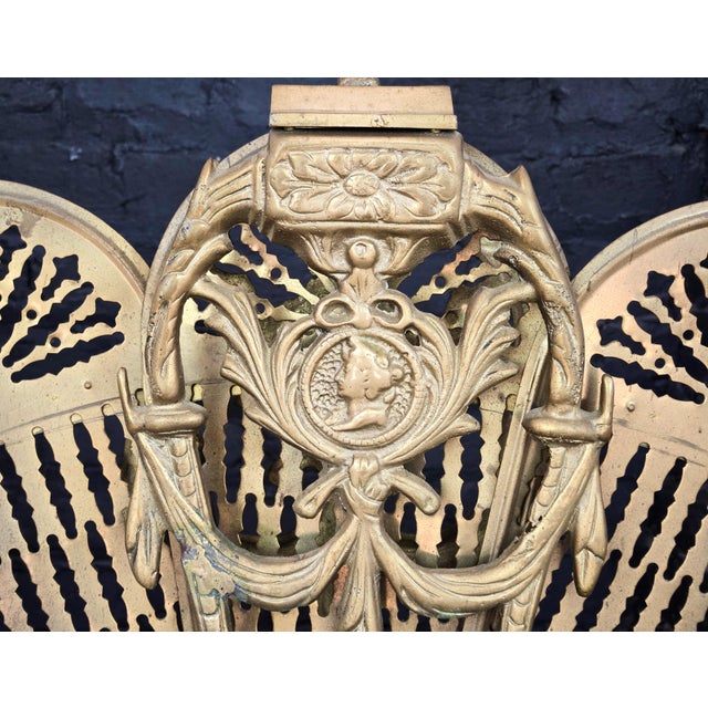19th Century Antique Victorian Cameo Brass Peacock Folding Fan Fireplace Screen For Sale - Image 5 of 11