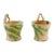 French 19th Century Green and Yellow Glazed Pottery Hanging Planters - A Pair For Sale