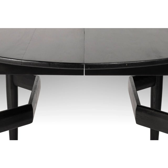 Black Circa 1960s Mid-Century Modern Ebonized Extension Dining Table with Architectural Leg Base For Sale - Image 8 of 12