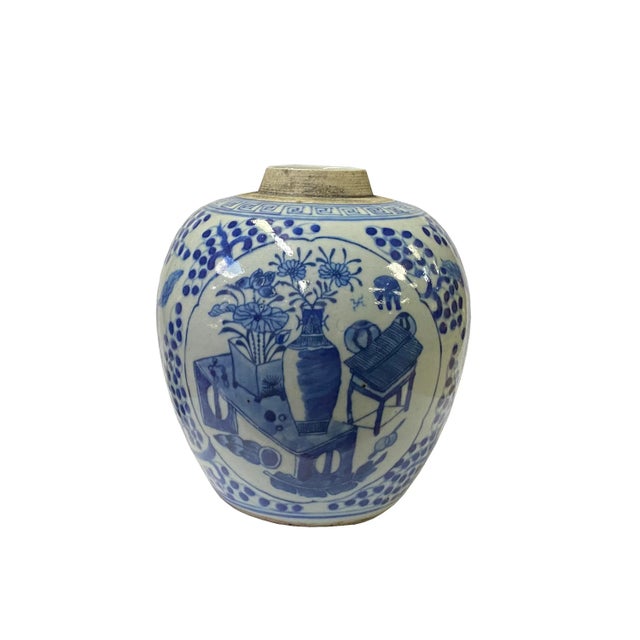 2020s Oriental Handpaint Flower Vase Small Blue White Porcelain Ginger Jar For Sale - Image 5 of 5