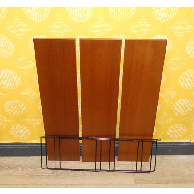 Wood Wood and Wire String Shelf in Walnut with Black Ladders, 1960s For Sale - Image 7 of 14