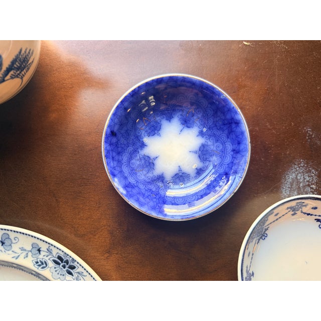 Vintage Blue & White Transferware Set - 7 Pieces - Mismatched Chinoiserie Plates & Teapot For Sale In Providence - Image 6 of 12