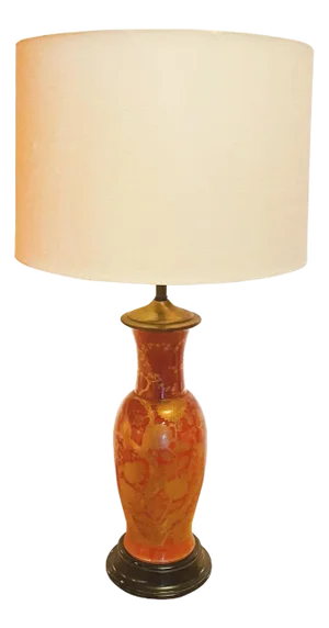 Mid 20th Century Chinese Red & Gold Urn Table Lamp