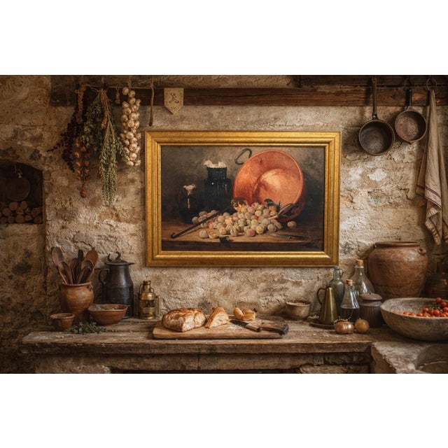 A richly detailed still life giclée print on stretched canvas, attributed to Paul Gagneux (1857–1892), a French artist...