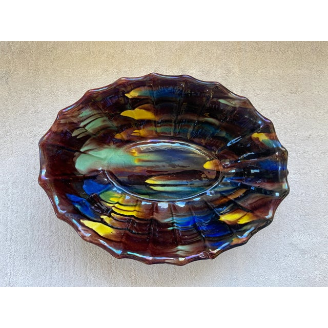 Vintage Slipware Terra Cotta Oval Ridged Bowl For Sale - Image 9 of 13