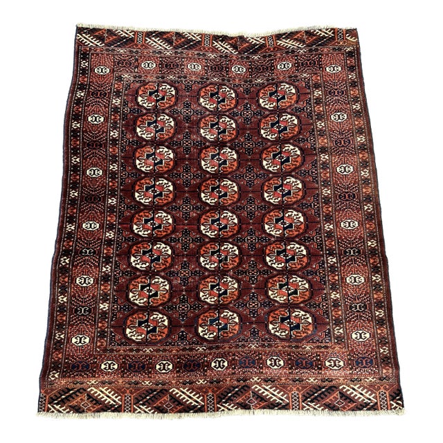 Antique Mori Gul Bokhara Hand-Knotted Wool Rug - 4'6" X 3'8" For Sale