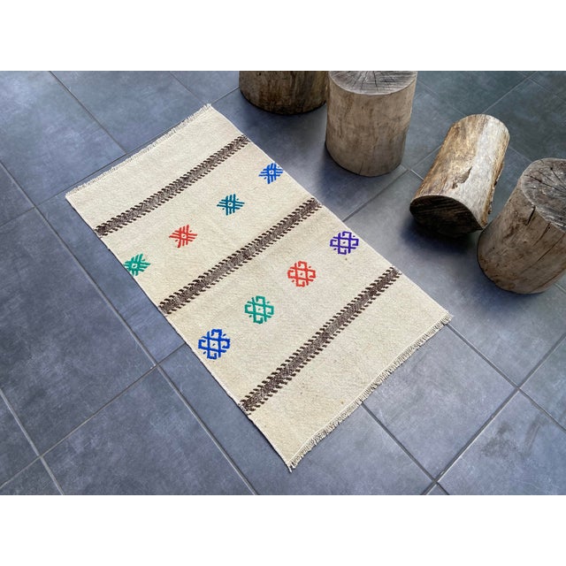 Kurdish Small Neutral Floor Kilim Rug For Sale - Image 9 of 10