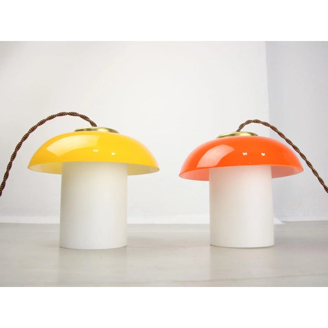 Glass Mid-Century Glass & Brass Mushroom Table Lamps, Set of 2, Set of 2 For Sale - Image 7 of 11
