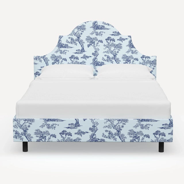 Cloth & Company Red from Scalamandre crafted by Cloth & Company Geneva Cal. King Platform Bed, Blue Toile For Sale - Image 4 of 7