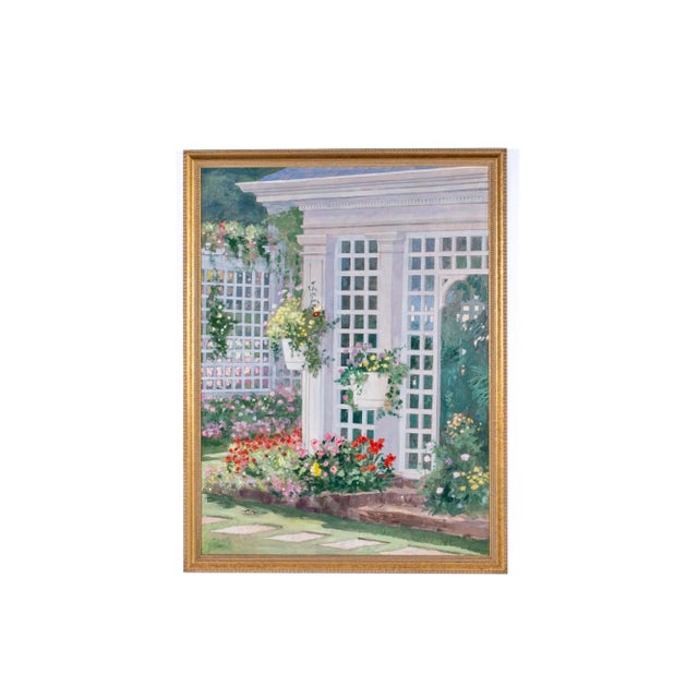 Framed Berecks Garden Print This piece measures: 15.25 wide x 1 deep x 19.75 inches high and is in Great Vintage Condition...