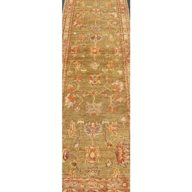 Measures: 2'7 x 9'10 Turkish Oushak Runner With Traditional All-Over Design in Yellow Green Keivan Woven Arts - Turkish...
