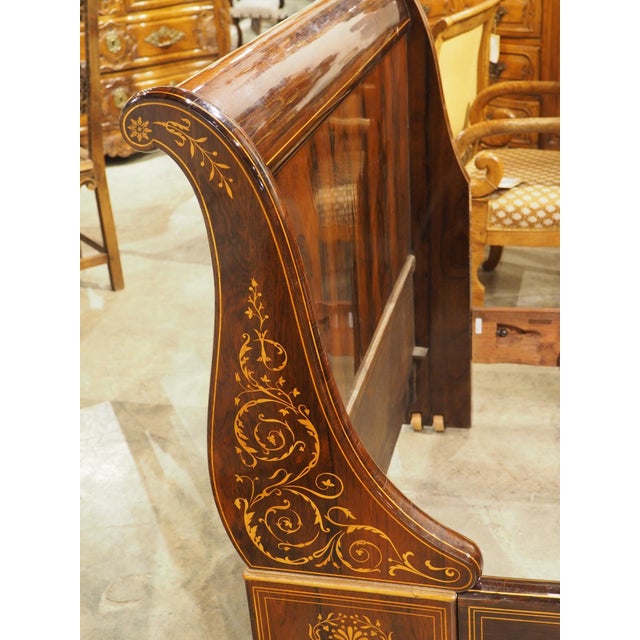 French Circa 1820 French Sleigh Bed and Chevet Side Table With Sycamore Inlay For Sale - Image 3 of 12
