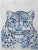 A wild white leopard or cheetah portrait with sky blue eyes in shades of indigo blue, inspired by blue and white Chinese...