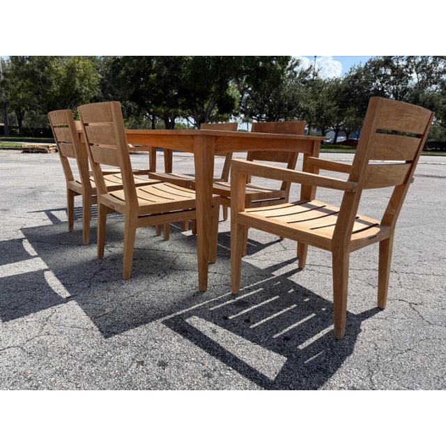 Brown Jordan 1990s Brown Jordan Mission Teak & Frosted Glass Outdoor Dining Set - 7 Pieces For Sale - Image 4 of 10