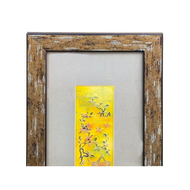 Vintage Yellow Scenery Embroidered Rectangular Framed Wall Art A For Sale - Image 4 of 13