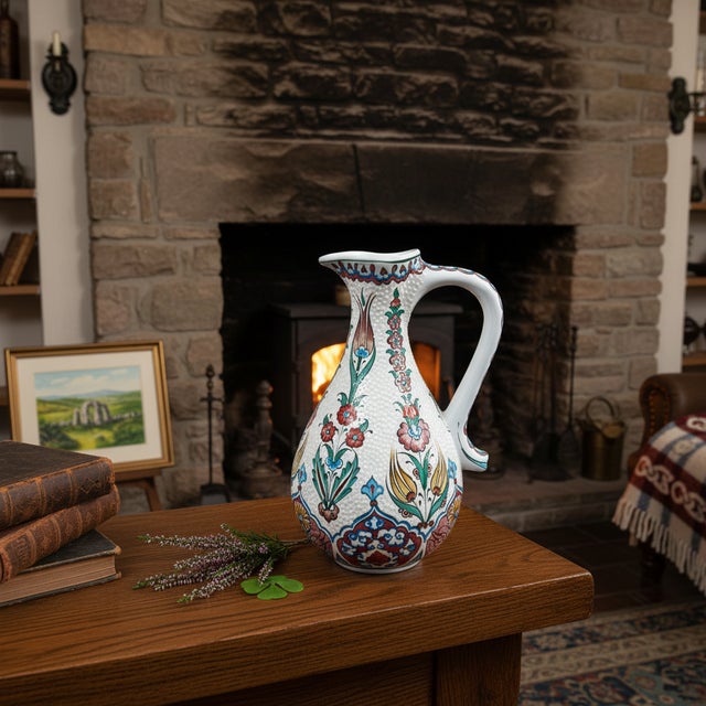 2020s Handmade Ceramic Pitcher (25cm) – Textured “Dot” Art – Pastel Florals & Embossed Surface For Sale - Image 5 of 11