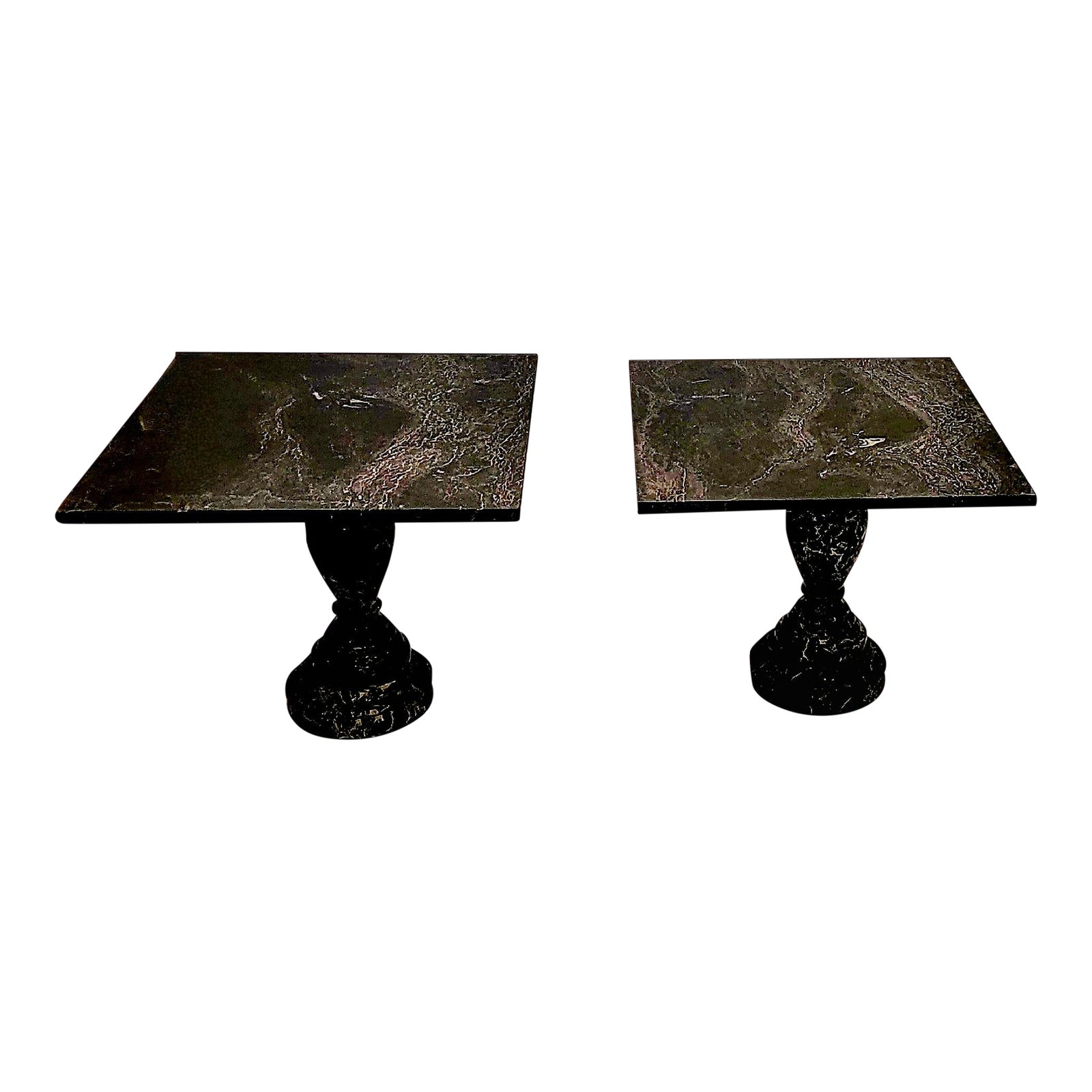 Vintage Square Pair of Black Marble Top End Tables Chairish