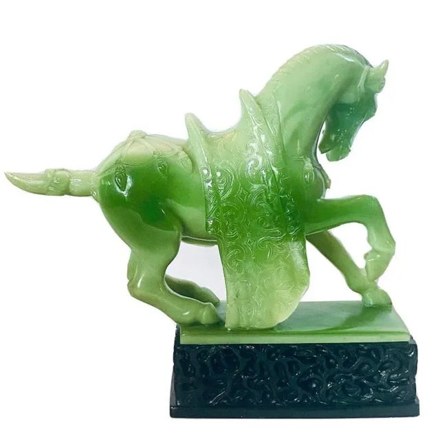 1960s Gino Ruggeri for Wony, Italy Decorative Carved Faux Green Jade Chinese War Horse Figurine For Sale - Image 6 of 7