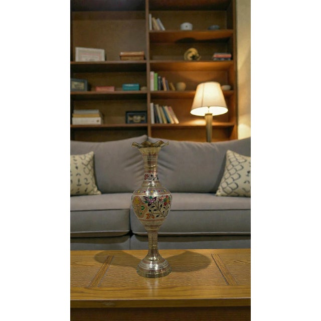 Brass Handcrafted Engraved Brass Vase For Sale - Image 8 of 10