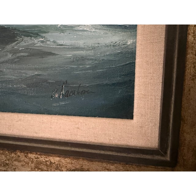 Beautiful mid-century original oil painting on canvas by listed Dutch artist Bernard Laarhoven. Features a large Clipper...