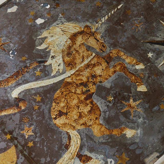 1940s French Wood Base Églomisé Coffee Table with Unicorn Motif, 1940s For Sale - Image 5 of 10